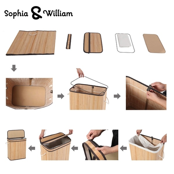 Sophia&William Laundry Hamper 72L Dirty Clothes Bamboo Storage Basket with Lid Liner and Handles Rectangular