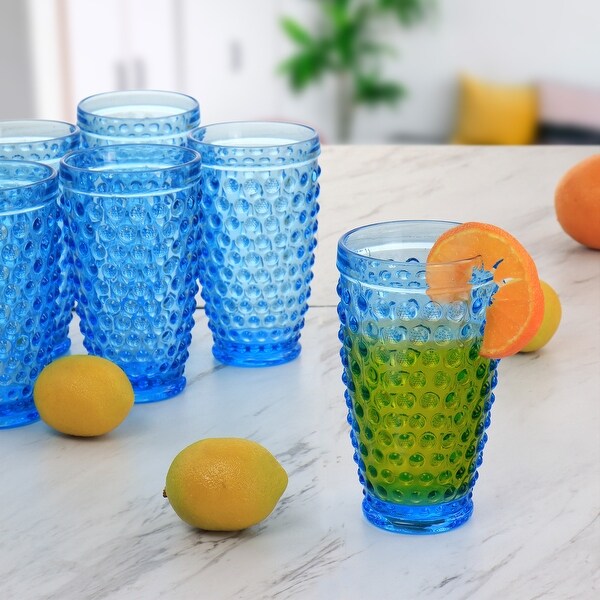 Martha Stewart 6 Piece Hobnail Handmade Glass Tumbler Set in Blue