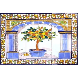 36in x 24in Mosaic Tile Ceramic Wall Mural 24pc Lemon Tree Design