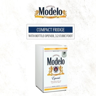 Modelo Compact Fridge w/ Bottle Opener, 3.2 cu ft (90L), White, Flat Back, Reversible Door