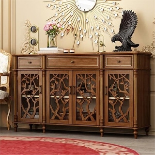 Buffet Cabinet Sideboard Storage Cabinet Solid Wood Glass Door - 62.99"W