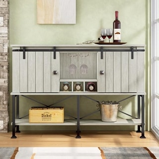 52 inch Wine Cabinet with Barn Door & Adjustable Shelves - 52" W x 38" D x 15.5" H