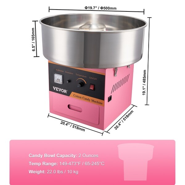 VEVOR Commercial Cotton Candy Machine Sugar Floss Maker 1000W for Party Pink