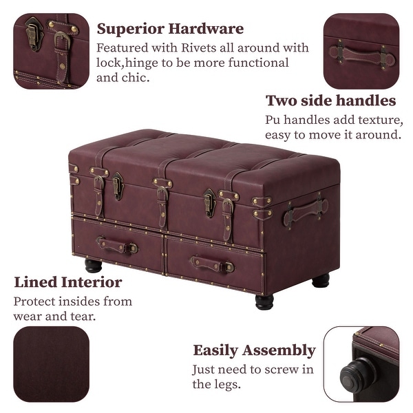 COZAYH Vintage Storage Ottoman Bench, Chest Cabinet with Latch Closure and Buckle for Bedroom Closet Home Organizer Decorative