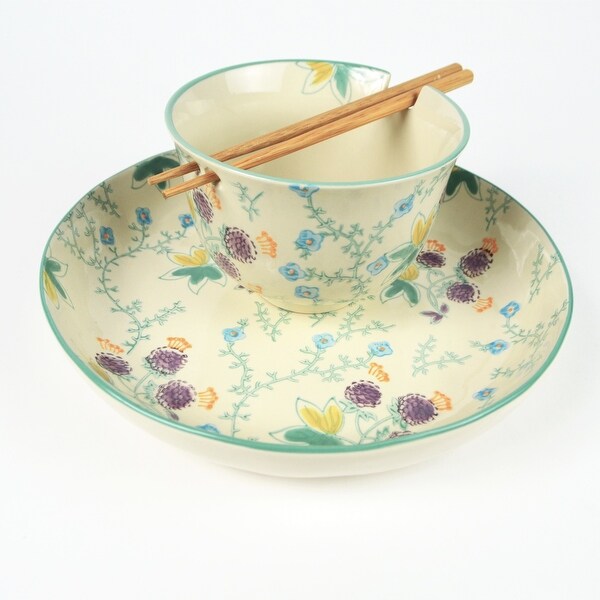 Euro Ceramica Ella 3-Piece Dinner and Ramen Bowl Set (Service for 1)