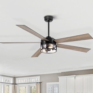 60" Farmhouse Ceiling Fan with Light Remote Control 5 Reversible Blade