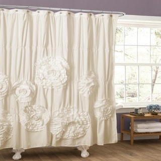 Silver Orchid Bara Ruffle Flower Trim Shower Curtain
