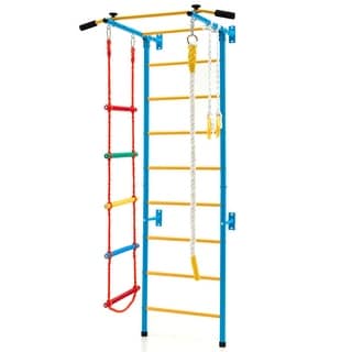 5 In 1 Kids Indoor Gym Playground Swedish Wall Ladder-Yellow - 42"x 32.5"x 88" (L x W x H)