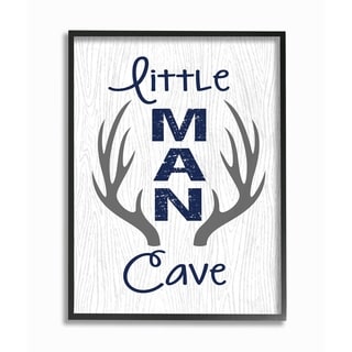 Stupell Industries Little Man Cave Antlers Wood Grain Framed Wall Art