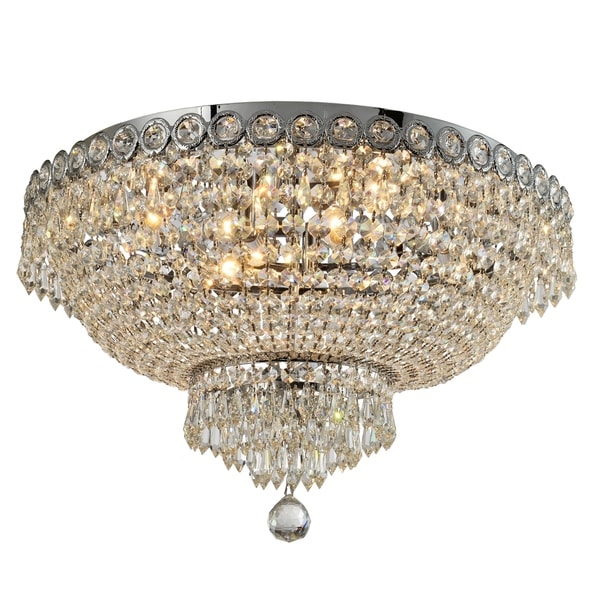 French Empire 6 Light 20 in. Chrome Finish Crystal Flush Mount Ceiling Light Round Large - Large Flush Mount