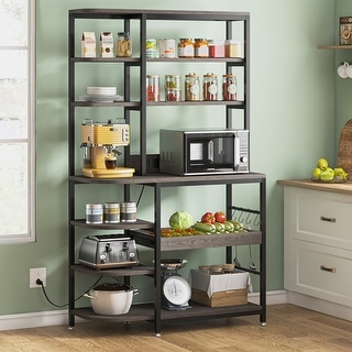 Kitchen Bakers Rack with Power Outlets, 10-Tier Microwave Oven Stand with Storage
