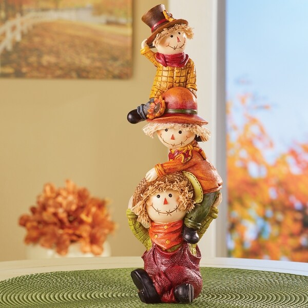 Colorful Fall Stacked Scarecrows Decoration - 3.63 x 11 x 4.12