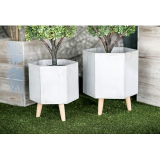 White Grey or Dark Grey Ceramic Boho Modern Planter Pot (Set of 2) - S/2 15", 17"H