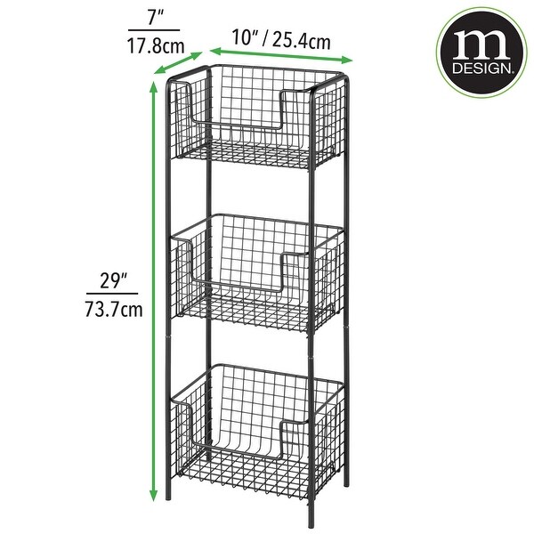 mDesign Vertical Standing Bathroom Shelving Unit Tower with 3 Baskets - 7 X 10