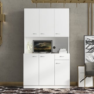 70.87" Tall Kitchen Pantry with 6-Doors, 1-Open Shelves and 1-Drawer - 39.37"W x 15.35" D x70.87"H