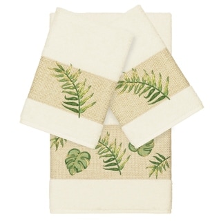 Authentic Hotel and Spa Turkish Cotton Palm Fronds Embroidered Cream 3-piece Towel Set
