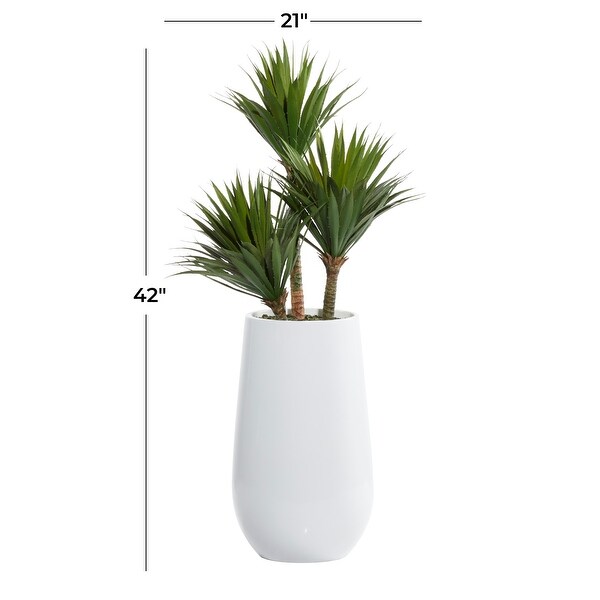 Contemporary Faux Dracanae Potted Plant in White Fiberglass Planter - 20"L x 21"W x 42"H