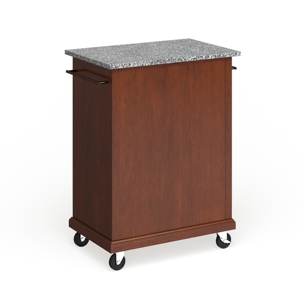 Compact Solid Granite Top Portable Kitchen Cart/ Island in Classic Cherry Finish - N/A