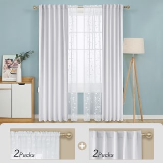 Deconovo Mix & Match Blackout and Sheer Embroidered 4 Piece Curtain Panel Set