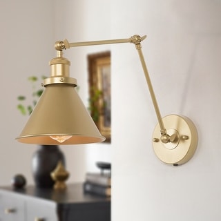 Delacy Brass Gold 1-Light Adjustable Swing Arm Lights Plug-in Wall Sconces