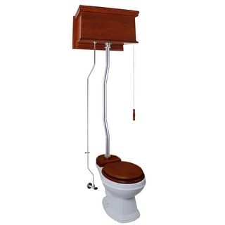 High Tank Pull Chain Toilet Mahogany Finish Flat Tank Elongated White Porcelain Bowl and Z Pipes Renovators Supply