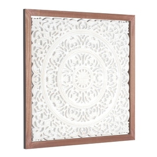 Floral Mandala White Square Framed Medallion Boho Wall Art - 24.5" x 24.5"