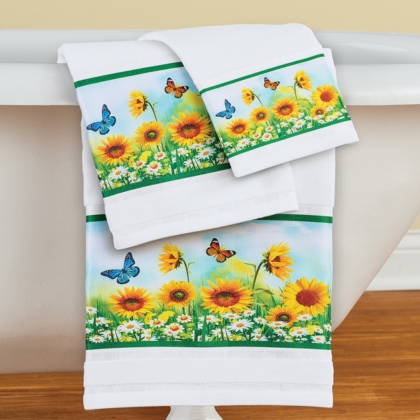 Sunflowers & Butterflies 3-Piece Bathroom Towel Set - 9.250 x 6.000 x 3.000