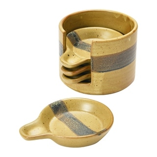 Stoneware Tapas Plates and Holder with Reactive Glaze Finish, Set of 4 plates and 1 Holder