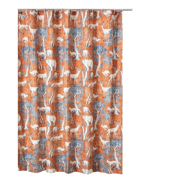Gin 72 Inch Shower Curtain, Fun Deer and Bears Print, Orange Microfiber