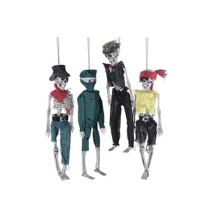 4x Plastic Skeleton Hanging Decorations, Halloween Haunted Houses Party Supplies - Black