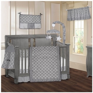 BabyFad Quatrefoil Clover Grey 9 piece Crib Bedding Set