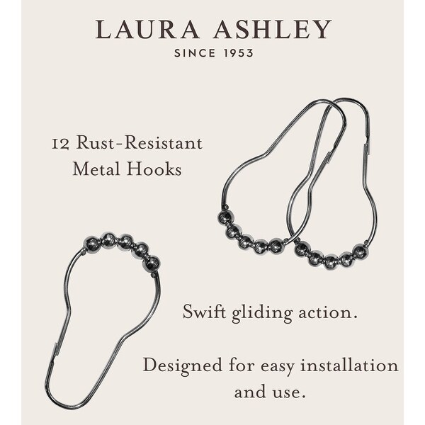 Laura Ashley Grey Gilliam Shower Curtain Set with 72x72 Shower Curtain and 12 Metal Hooks