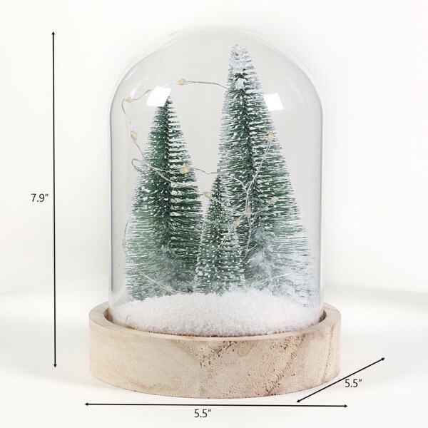 Lighted Snowy Christmas Tree Battery-Operated Glass Globe Holiday Decoration