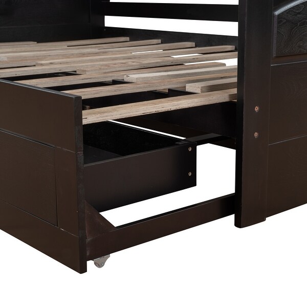 77" Wooden Daybed with Trundle Bed, Extendable Bed Daybed, Sofa Bed with 2 Storage Drawers, Sloped Arm Sofa, Sleeper Sofa