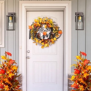 Glitzhome 24"L Metal "HOME SWEET" Wall Decor w/ Changeable Icon Fall Leaf Decor