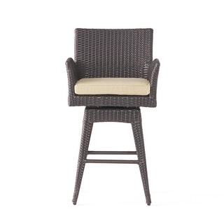 Fairfax Outdoor Wicker Swivel Armed Cushion Barstool by Havenside Home