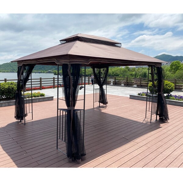 Outdoor Patio Gazebo Canopy Tent With Ventilated Double Roof And Mosquito net