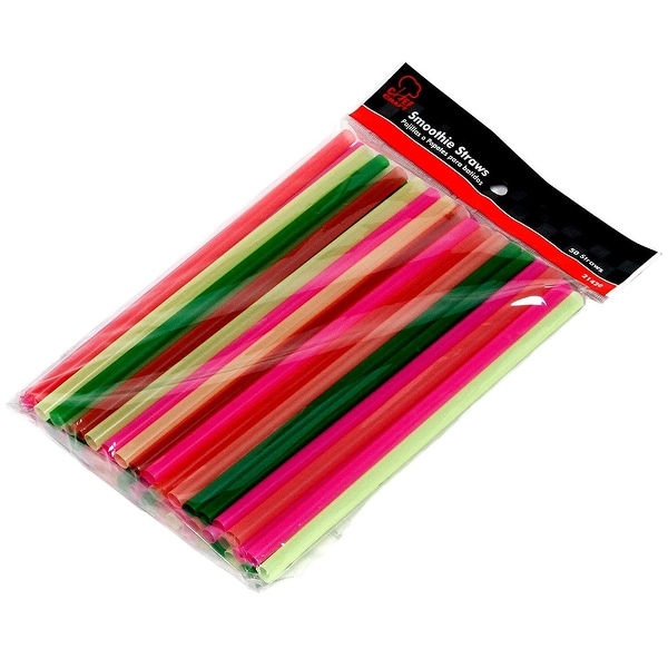 Chef Craft 50 Piece 8" Long Neon Milkshake / Smoothie Straws Set - Assorted Colors