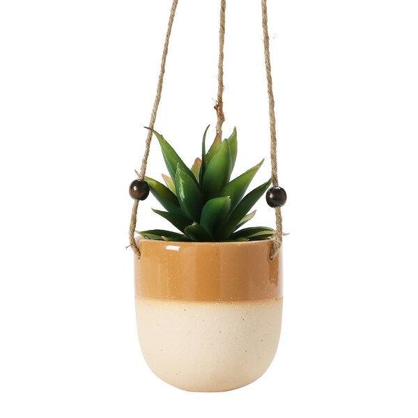 Set of 4, 4.5"H Stoneware Planter with Bead Hanger, 4 Styles