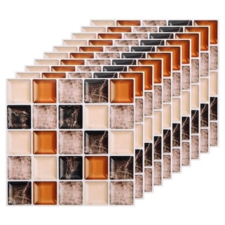 10 Sheets Peel and Stick Tiles Backsplash, 3.94x3.94x0.02" Black Beige