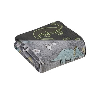 Glow-in-Dark Throw Blanket Gray Dino Friends