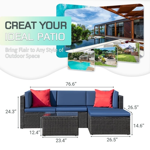 Homall 5 Pieces Patio Furniture Sets Outdoor Sectional Sofa Manual Weaving Rattan