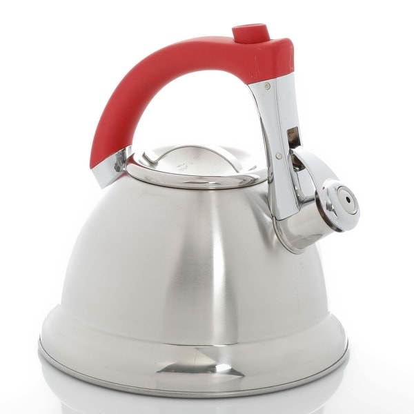 Mr. Coffee Collinsbroke 2.4 Quart Stainless Steel Tea Kettle with Red Handle