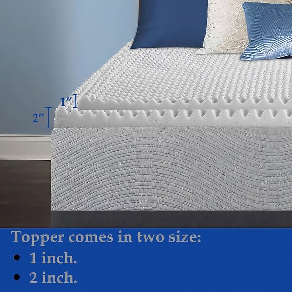 High Density Convoluted Egg Shell Gel Infused Breathable Foam Topper, Adds Comfort to Mattress.