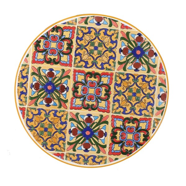 Barnsfield Outdoor Round Ceramic Tile Side Table with Iron Frame by Christopher Knight Home