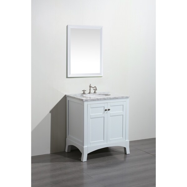 Eviva New York 30 inch White Bathroom Vanity with White Carrara Countertop and Undermount Porcelain Sink