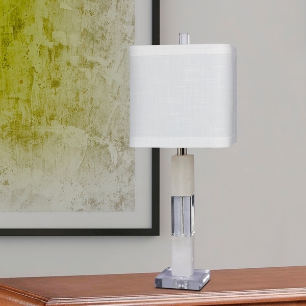 Fangio Lighting's #5152-2PK Pair of 26 in. Stacked Block Table Lamps in a Clear Crystal & Snow Marble Finish