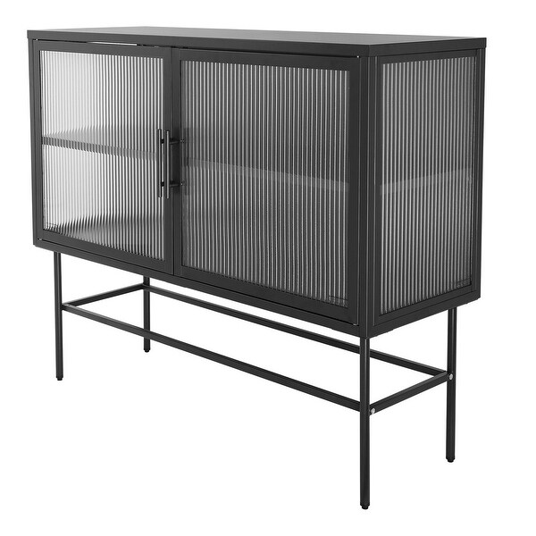 Double Tampered Glass Door Storage Cabinet with Adjustable Shelf