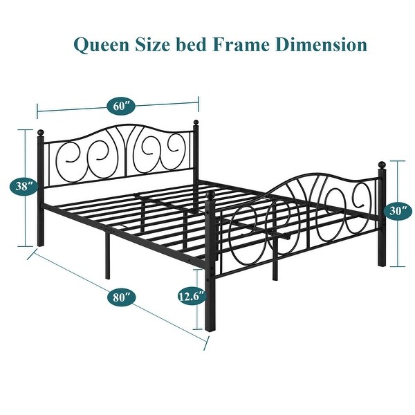 Black Vintage Scroll Metal Platform Bed with Headboard