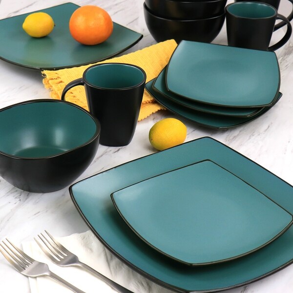 Gibson Elite Soho Lounge 16pc Square Stoneware Dinnerware Set in Teal